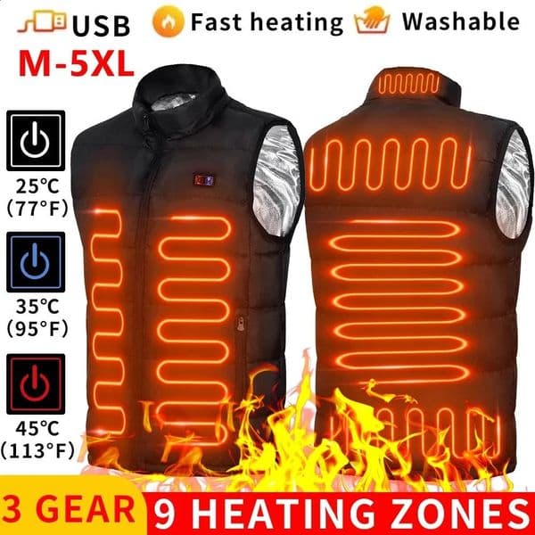 9 Heated Vest Zones Electric Heated Jackets Men Women Sportswear Heated Coat Graphene Heat Coat USB Heating Jacket For Camping 240912