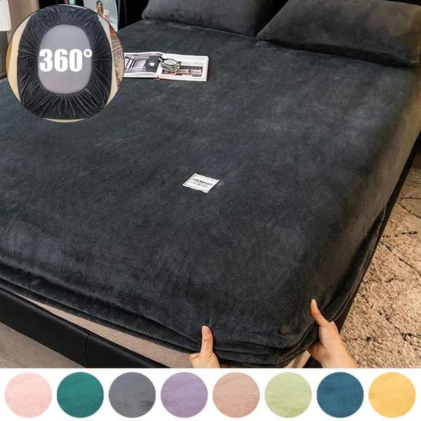 Sheet 1 soft warm plush patch elastic mattress cover fluffy coral fleece bed linen winter couple double bed 240918