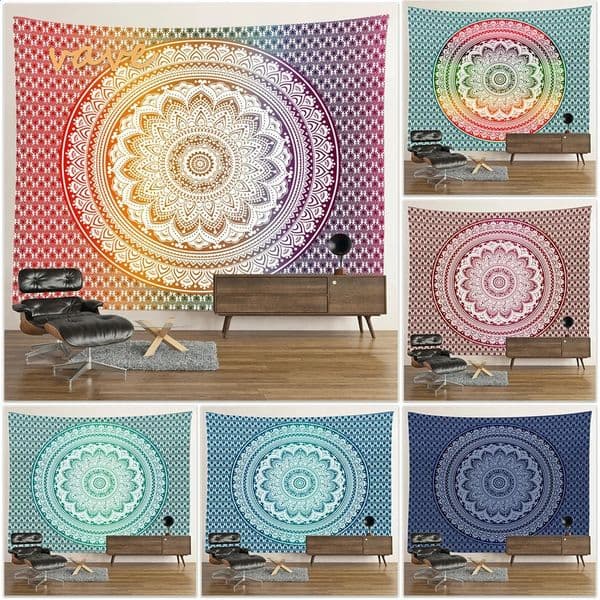 Indian Mandala Tapestry Flower Wall Hanging Bohemian Hippie Cloth Large Tapestry Home Dormitory Aesthetics Room Decoration 240918