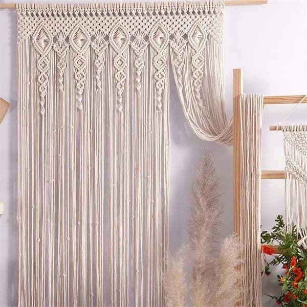 Handmade Macrame Wall Hanging Tapestry Door and Window Curtain Cotton Art Tapestry Bohemian Decoration Wedding Background Wall Hanging 240918