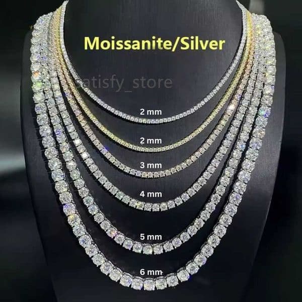 2mm 3mm 4mm 5mm Moissanite Tennis Chain D VVS Moissanite Diamond Tennis Chain Necklace 925 Sterling Silver Hip Hop Jewelry