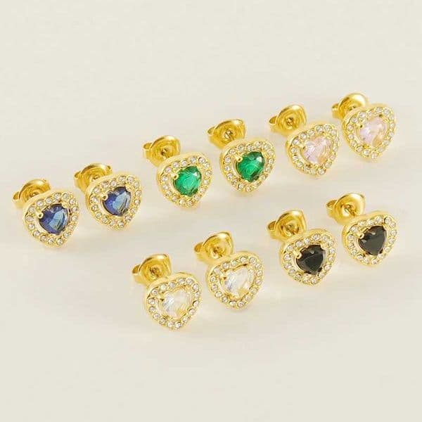 New Stainless Steel Bilayer Zircon Heart Earrings 18K Gold Plated Fashion Versatile Ear Studs For Woman Party Banquet AccesoriesX240918