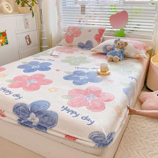 Sheet Soft and warm snowflake velvet plush patch elastic pad cover fluffy coral velvet bedding suitable for customized sizes in winter 240918