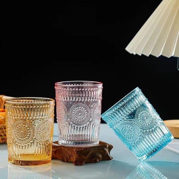 Wholesale Water Glasses Drinking Cups Fashion Vintage Crystal Glassware Aesthetic Juice Glass Cup Drinkware for Juice Cocktail Kitchen Dining Table