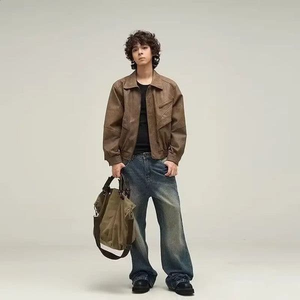 Vintage American Style Motorcycle Leather Jacket For Men Loose-fit Sensible Autumn Arrival Trendy Pu Leather Jacket 240919