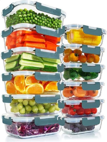 12 Pack Glass Meal Preparation Container Set with Lock Lid Airtight Lunch Microwave Oven Grey 240919