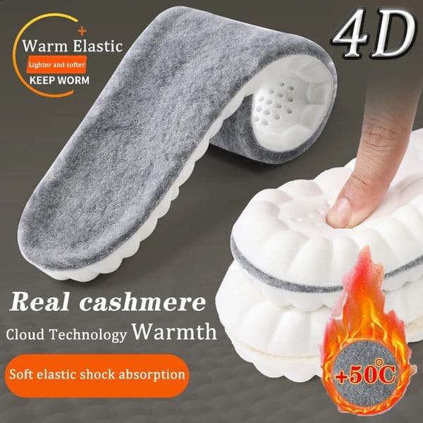 Genuine Cashmere Self Heated Thermal Sports Insoles 4D Cloud Winter Keep Warm Plush Arch Support Soft Feet Anti-odor Shoes Pads 240914