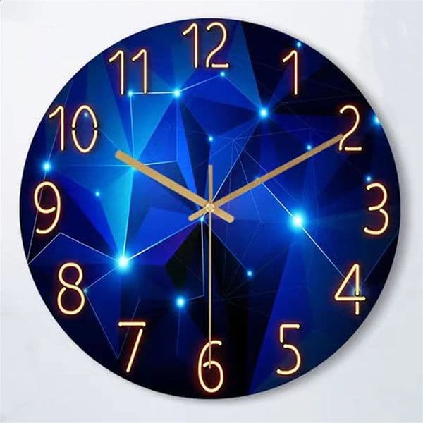 1 piece of 12 inch wall clock geometric component deep blue thick tempered glass silent movement quartz living room home decoration gift 240919