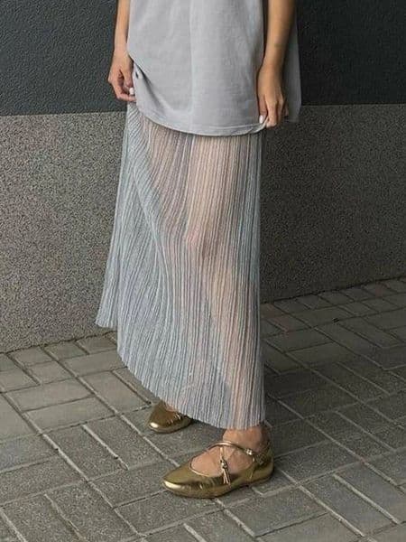 Mesh Pleated See-Through Long Skirt For Women Sheer Sexy Hollow Out Holiday Beach Skirt Female High Waist Y2k Skirt 240920