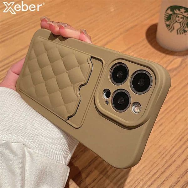 Luxury Diamond Lattice Wallet Card Slots Holder Case For iPhone 15 11 12 13 14 Pro Max XS X XR 7 8 Plus Soft Solid Color Cover M240920