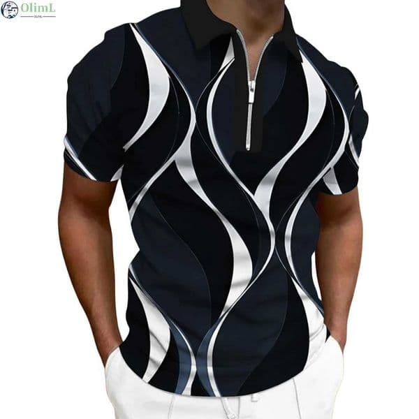 MenS Zip Polo Lapel Polo Shirt Golf Shirts Graphic Prints Geometry Linear Turndown Short Sleeves Zipper Clothing Tops DesignerX240920