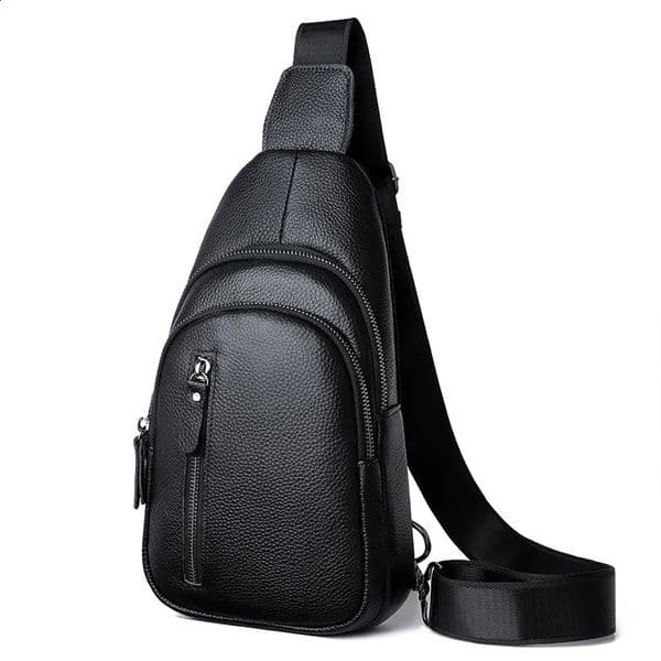 100% genuine leather mens chest bag shoulder messenger transparent handbag 240919
