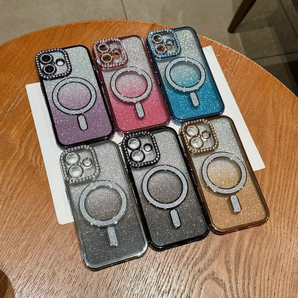 Magnetic Wireless Charging Cases For Iphone 17 Air 16E 16 Pro MAX 15 Plus 14 13 12 Samsung S25 Edge S24 FE S23 Ultra Bling Glitter Diamond Plating Chromed Soft