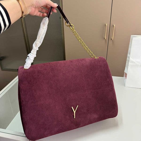 2026--Burgundy Suede Messenger Vintage Leather Designer Bag For Women Chain Luxurys Handbag Letter Shopping Work Square Shoulder Bags