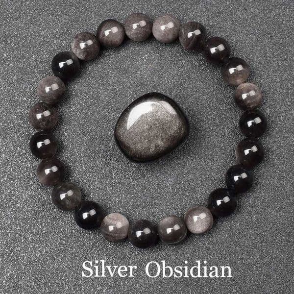 Natural Silver Color Obsidian Bracelet Men Women Original Natural Stone Beads Black Crystal Gems Sheen Energy Protection JewelryX240921