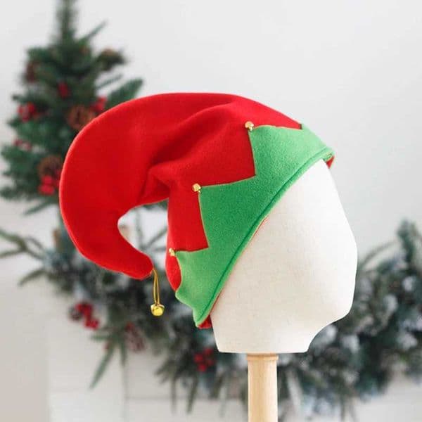 Men Women Elf Cap Plush Made with Metal Bell Decoration Contrast Color Curled Peak Christmas Santa Hat Festival Accessories Y240921