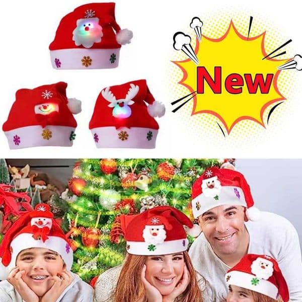 New LED Christmas Hats Light Up Cap Santa Claus Hat Snowman Elk Xmas Hat for Adult Kids New Year Festive Holiday Party Supplies Y240921