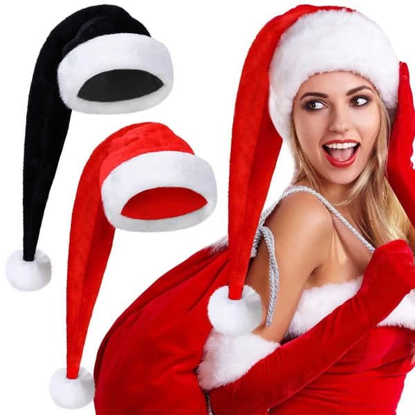 Christmas Black Red Plush Hat Santa Novelty Hat Kids Christmas Decorations For New Year Home Santa Claus Gift Party Supplies Y240921