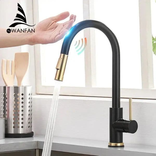 2026 Sensor Kitchen Faucets Black Gold Smart Touch Inductive Sensitive Faucet Mixer Tap Single Handle Dual Outlet Water Modes 1005J 240918 F