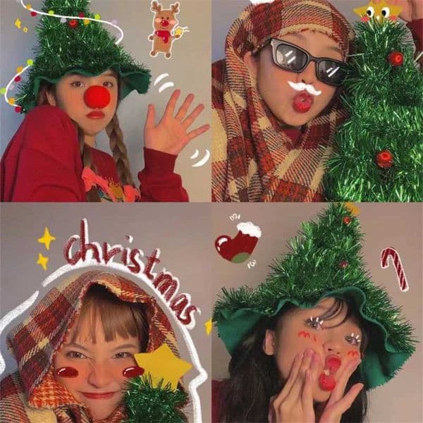 Merry Christmas Hat 2025 Green Glitter Christmas Tree Cap Christmas Decor 2025 Xmas New Year Gift Home Navidad Party Photo Props Y240921