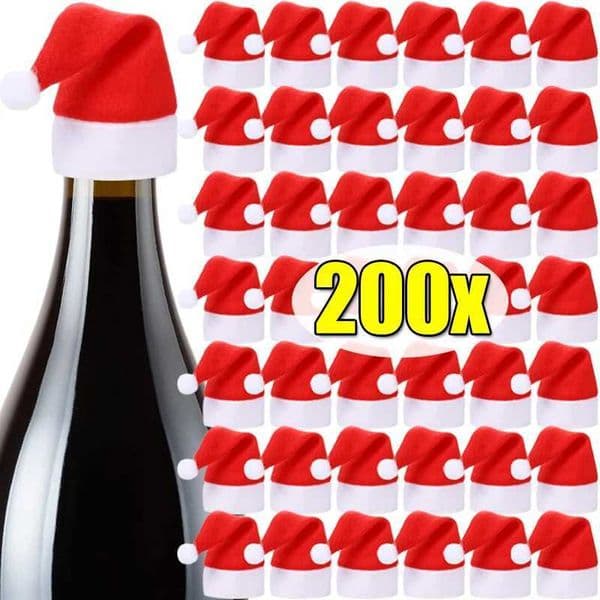 2/200PCS Velvet Mini Santa Hats Wine Bottle Covers Christmas Tableware Holder Lollipop Caps Bottles Bags Xmas Home Party Decor Y240921