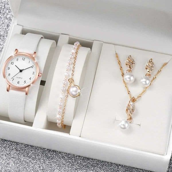 4pcs/set Womens Watch Casual Rome Fashion Quartz Watch Analog PU Leather Wrist Watch Jewelry Set Gift For Mom HerX240923