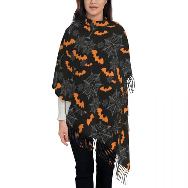 Halloween Bats Spider Pattern Scarf Wrap Women Long Winter Warm Tassel Shawl Unisex Goth Occult Witch Magic Scarves 240914