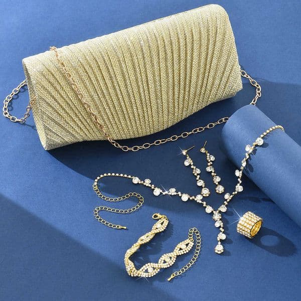 Clutch Bag Bridal Designer Bag Fashionable And Simple Diamond Inlaid Bracelet Earring Necklace Pu Handbag Banquet Bag 240920