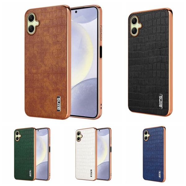 S26 Crocodile Grain PU Leather Cases For Samsung S25 S24 FE S23 Plus S22 Ultra A57 A37 A17 A07 A56 A36 A26 A25 A16 Business Croco Chromed Plating Soft TPU