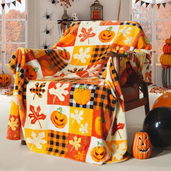 KACISSTY Happy Halloween Blankets Autumn Harvest Pumpkin Plaids Printed Blanket Air Condition Office Nap Portable Quilts 240912