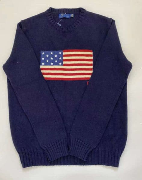 2025 Crew-neck Flag Clothes Mens Navy Blue Knitted Sweater Polo Shirt Round Neck Cotton Loose Retro Fashion Casual High Quality All Kinds Of AAds