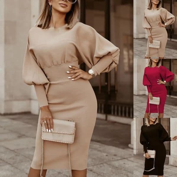 Trendy Winter Dress Elastic Breathable Pullover Dress Women Warm Pullover Dress for Office Dress 240913
