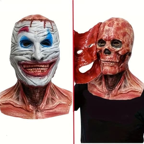 Move mouth mens latex horror skull mask party makeup Halloween show props fun facial 240923