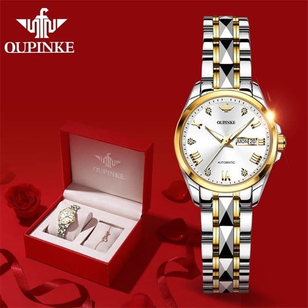 OUPINKE 3171 Auto Date Mechanical Watch For Women Roman Scale Waterproof Ladies Hand Clock Sapphire Mirror Dress Watches 240909