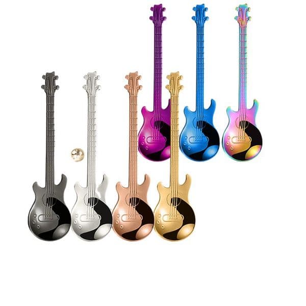Creative 304 Stainless Steel Coffee Spoons Guitar Vio Shape Dessert Stirring Spoon Lovely Titanium Plated Ice Scoop