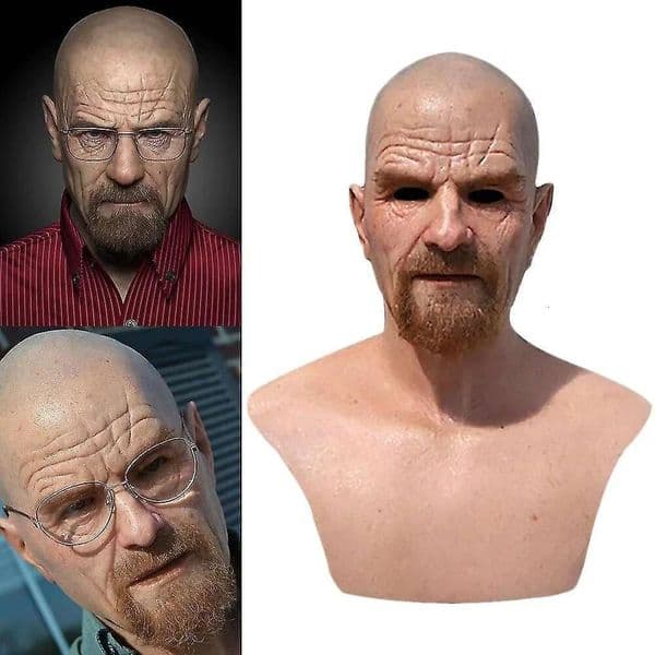 Designer Bald whole day Realistic Old Man Breaking Bad Walter White Heisenberg Latex Mask Adult Halloween Cosplay travel Party Masquerade Pr