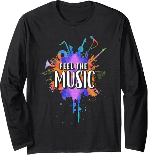 Long Sleeve Shirts for Men sweatshirt Feel The Music Sound Choose Musical Instrument Musician Gift Long Sleeve Tee Streetwear Casual tops clothes