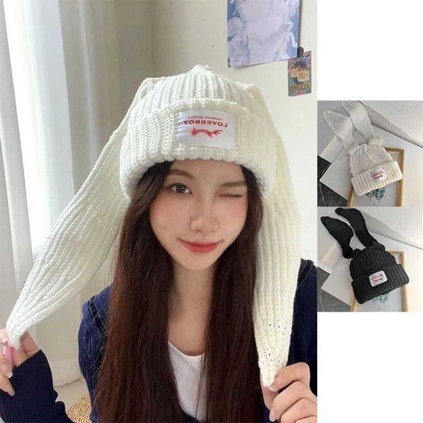Rabbit Ears Knitted Wool Hat Love Boy Hat Niche Design Personality Fashion Hat Men Women Cute Warm Autumn and Winter Tide HatX240924