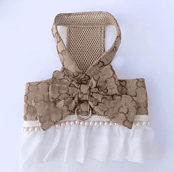 Designers classic letter pattern pet strap with butterfly bow and no pull soft mesh dog suit with D-ring anti escape princess kitten strap suitable for kittens