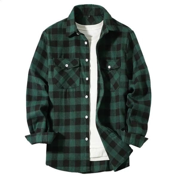 Mens Shirts Button-Up Classic Plaid Smart Casual Flannel Shirt Long Sleeved Chest Two Pockets Spring Autumn Men Tops 240924