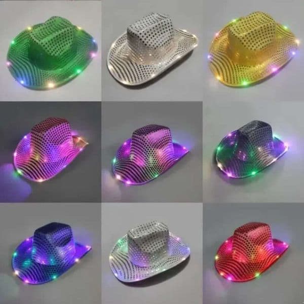 LED Flashing Shinny Cute Hat Light Up Sequin Cowboy Hats Luminous Caps Halloween Christmas Costume Supplies Fy7970 s