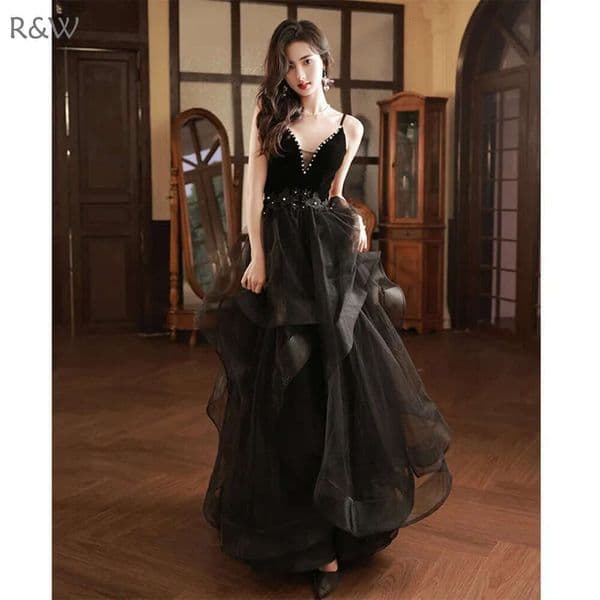 R&W strap Mermaid Evening Dresses beaded Embroidery wer Applique Lace Sheer Prom Dress Women formal Party Gown