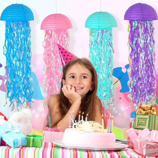 Rainbow jellyfish lamp ocean theme hanging color gradient mermaid paper lamp birthday party decoration for children and girls B240925