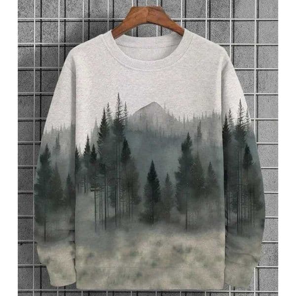 Mens Forest Tree Pattern Hoodie Mountain Plant 3D Printed Pullover Autumn Street Long Sleeve Round Neck Loose Sweater FashionX240925