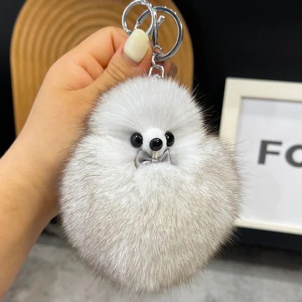 Real fox fur keychain natural plush Pom ball womens bag pendant y car keyring metal cute girls gift 240925