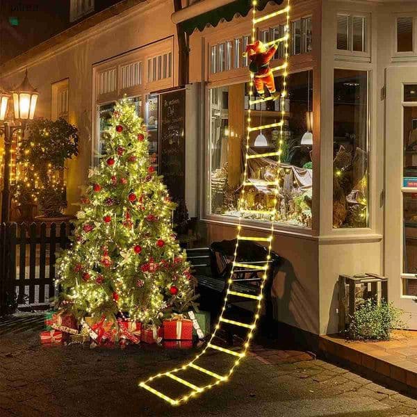 Decorations 1-3M Santa Claus Climbing Ladder Warm Light 2024 Decoration Home Outdoor Garden Christmas Tree New Year Gift J241104