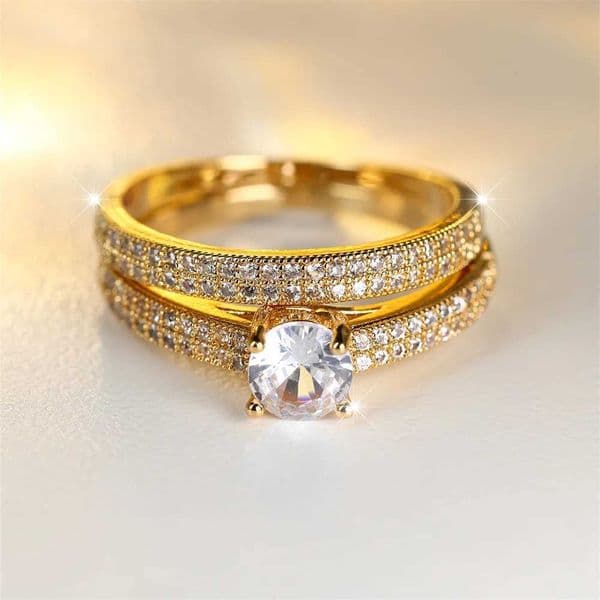 White zircon engagement ring set luxury crystal round stone womens double ring retro gold wedding ring Bohemian jewelry W240925