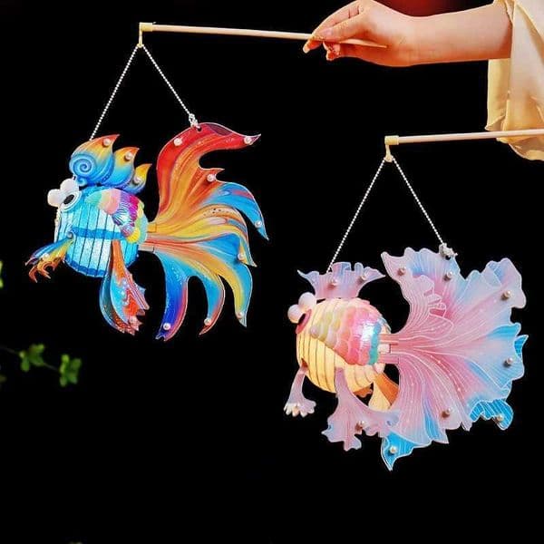 1 piece LED lamp Childrens Mid-Autumn Festival Lantern Blessing Chinese New Year Handheld Lantern Glow Koi Car Fish Lamp B240925