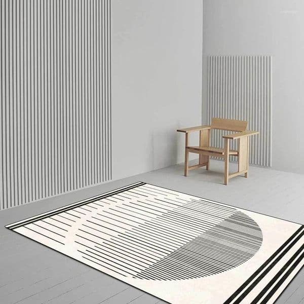 2026 Carpets Geometric Line Circle Wild Black And Gray Soft Plush Living Room Area Rug Modern Style Carpet Bedroom Bedside Non-Slip Floor Mat Free Shipping