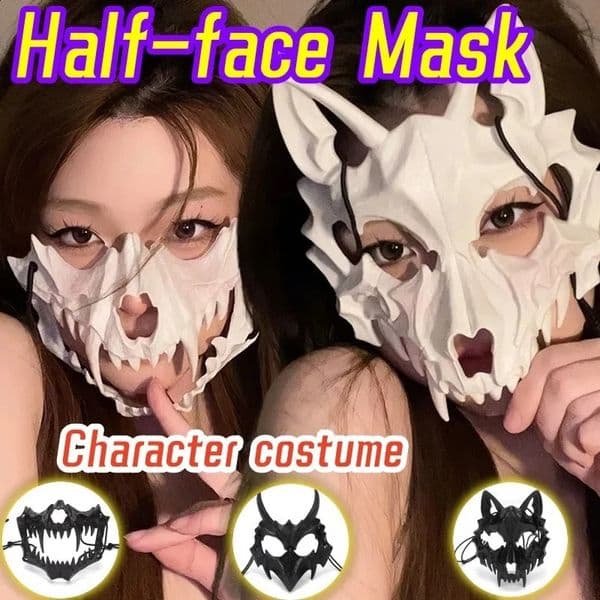 Halloween Mask Half Face Cos Dragon God Fierce Tiger Night Fork Tengu Human Wolf Performance Skull 240923